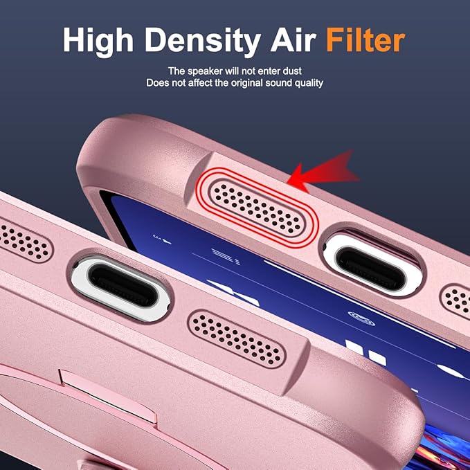 Compatible with iPhone 15 Case with Invisible Magnetic O-Ring Stand Military-Grade Case for iPhone 15 6.1" [Compatible with Mag-Safe][Great Grip Feeling], Rose Gold