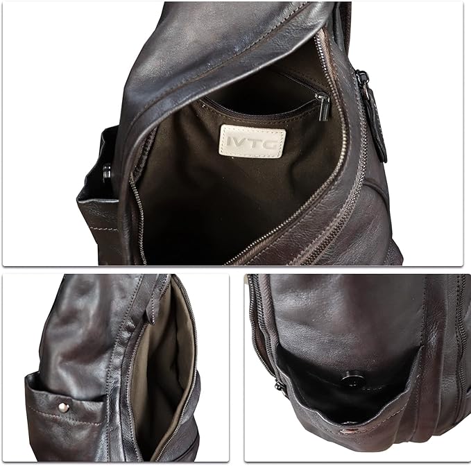 Genuine Leather Sling Bag for Men and Women - Vintage Sling Backpack Shoulder Crossbody Chest Bag for Ipad