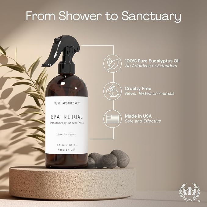 Muse Apothecary Spa Ritual Pure Eucalyptus Oil Shower Mist - Eucalyptus Spray for Shower, Spa, Bath, and Linen - Aromatherapy Eucalyptus Essential Oil Spray - 8oz, 2 Pack