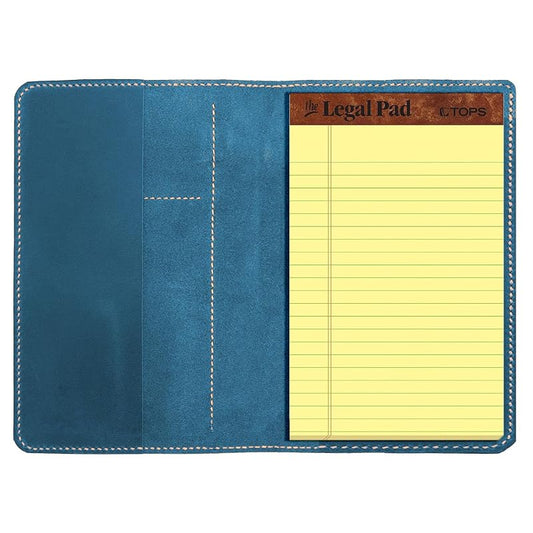 Genuine Leather Notebook Notepad Cover for TOPS The Legal Pad Writing Pads Docket 5" x 8" Cover, retro real leather portfolio folder cover organizer (Blue)