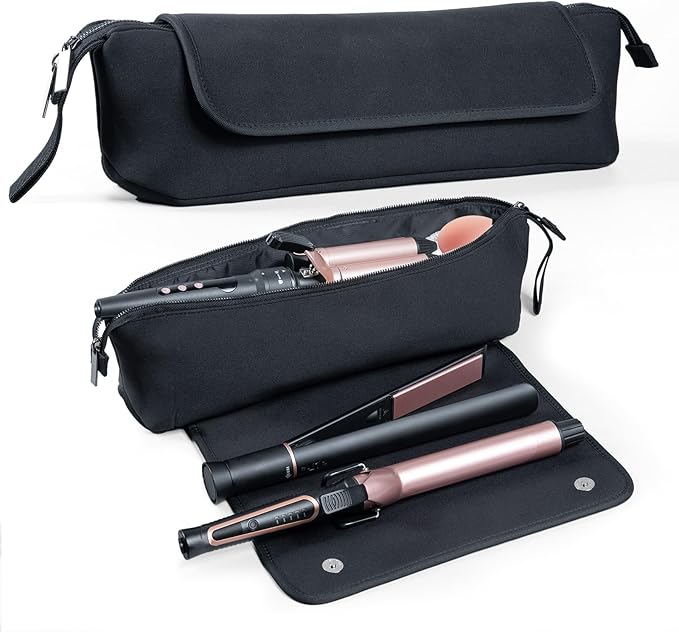Hair Tools Travel Bag with Heat Resistant Mat - Hair Tool Organizer Case for Curling Iron, Straightener, Flat Iron & Hair Dryer Storage Pouch, Large Capacity Design Women Travel Essentials