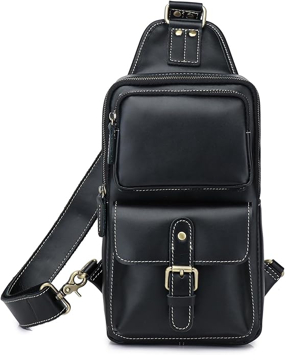 Genuine Leather Sling Bag for Men Women Backpack Chest Shoulder Satchel Crossbody Bags Casual Outdoor Daypack