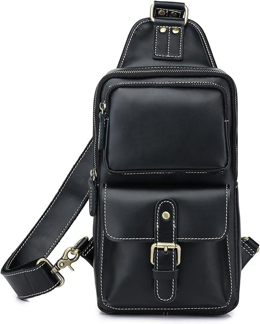 Genuine Leather Sling Bag for Men Women Backpack Chest Shoulder Satchel Crossbody Bags Casual Outdoor Daypack