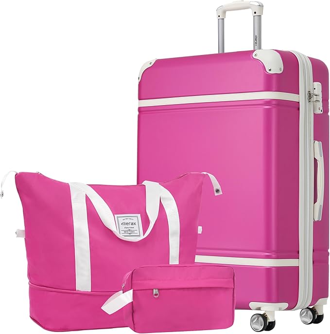 Merax Suitcase Set 28 inches Expandable Luggage with TSA Lock Spinner Wheels Hardshell Lightweight Vintage Luggage with Travel Bag,Pink
