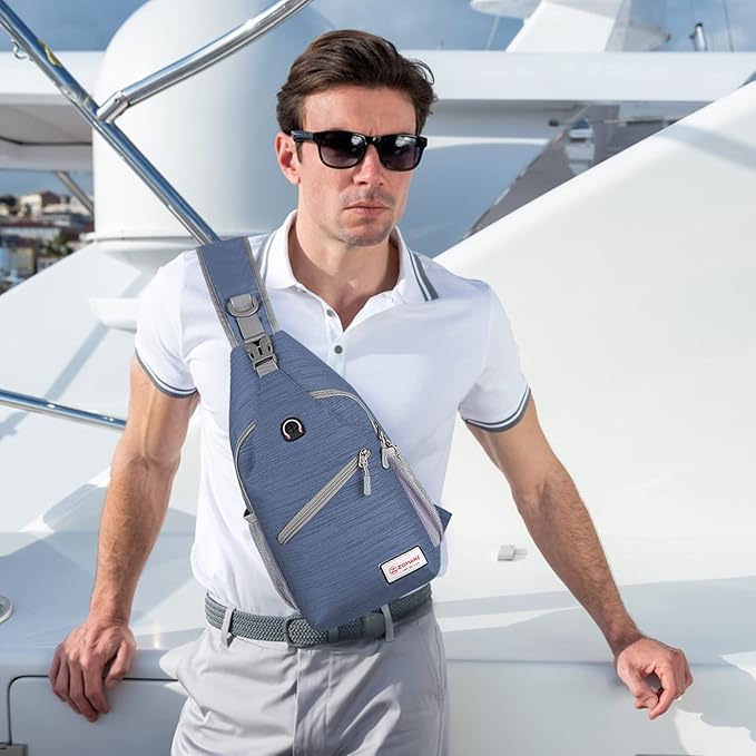 ZOMAKE Sling Bag,Small Crossbody Sling Backpack,Water Resistant Shoulder Daypack for Travel,Anti Thief Chest Bag for Hiking(Navy Blue(Stripe))