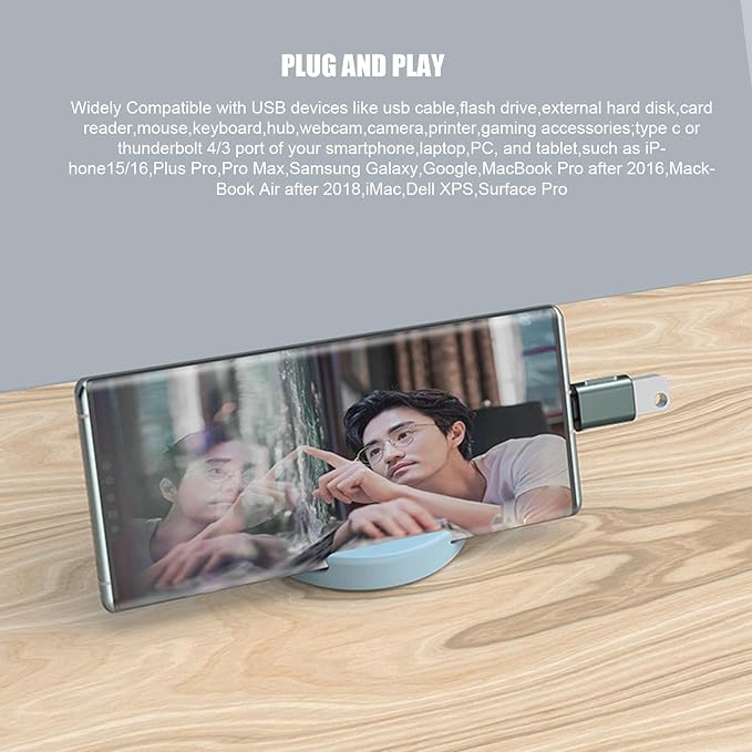 6 Pack Up to 10Gbps/120W Usbc to USB Adapter,USA to USB-c adopters,U sb to USB C Connector,Type C Male to a Female Adapter for Charger,Phone 15/16, PC, Laptop, Tablet, Keyboard etc, Navy Blue