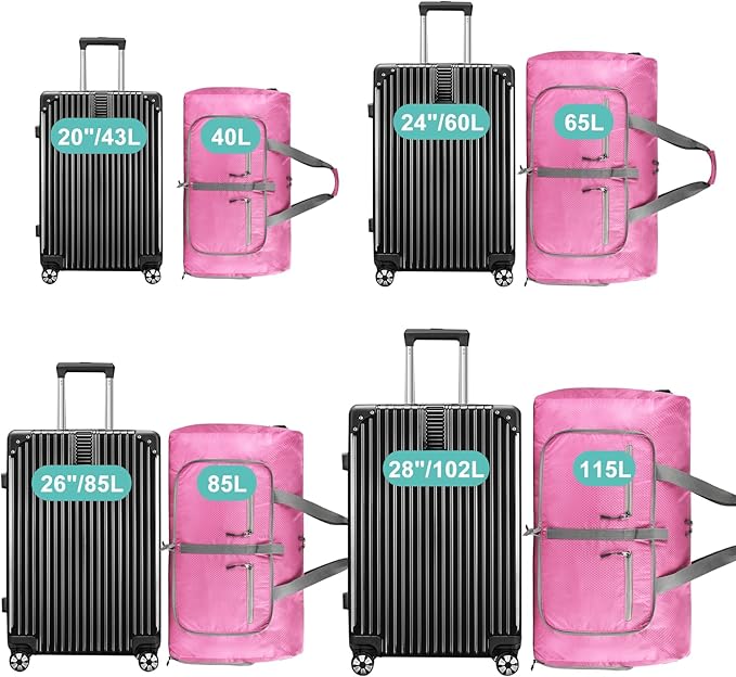 Dimayar Travel Duffle Bag for Men Women - Foldable Duffel Bag with Shoes Compartment - Overnight Bags Waterproof & Tear Resistant(115L,Pink)