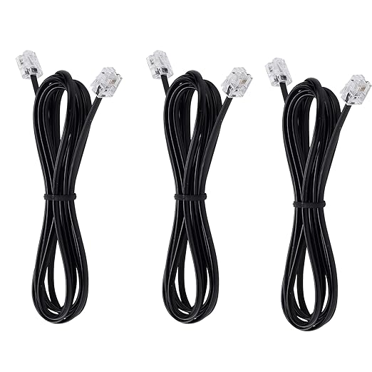 LanSenSu Telephone landline Extension Cord Cable Cord with Standard RJ-11 6P4C Plug (6Ft-3Pack-Black, Black)