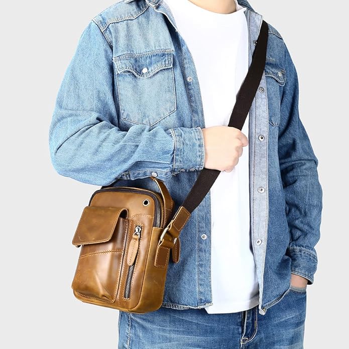 NIUCUNZH Genuine leather man purse mens crossbody sling bag small messenger shoulder Satchel