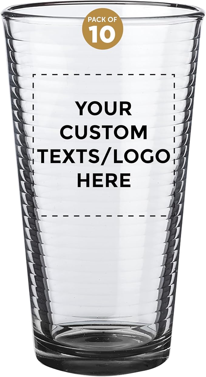 Custom Spiral Pint Glass 16 oz. Set of 10, Personalized Bulk Pack - Beer Glasses, Heavy Duty Drinkware - Black