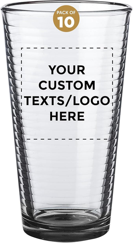 Custom Spiral Pint Glass 16 oz. Set of 10, Personalized Bulk Pack - Beer Glasses, Heavy Duty Drinkware - Black