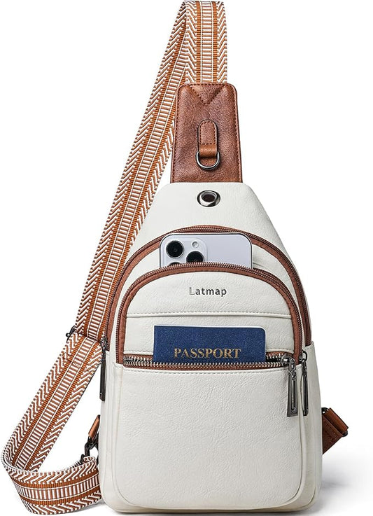 7L Sling Bag For Women Faux Leather Anti Theft Small Casual Daypack Backpack Fanny Pack Crossbody Chest Bags Purse Waterproof Beige Brown