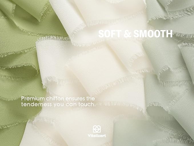 Vitalizart Sage Green Handmade Chiffon Silk Ribbon Fringe 1.5" x 21 Yd Frayed Edges Ribbons for Wedding Invitations Bridal Bouquets Gifts Wrapping Crafts Holiday Party Decorations