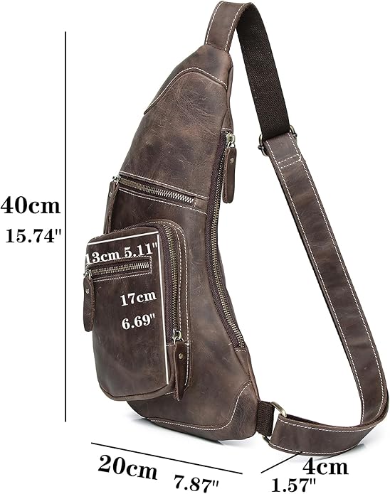 Genuine Leather Sling Bag for Men Women Backpack Chest Shoulder Satchel Crossbody Bags Casual Outdoor Daypack