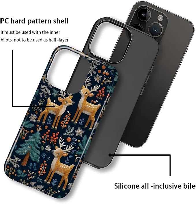 Case for iPhone 16 Pro Max Case,Cute Christmas Reindeer Design - Hybrid Dual Protection Silicone + Hard PC Shockproof Full Body Cover Slim Anti-Scratch Protective Case for Men Women