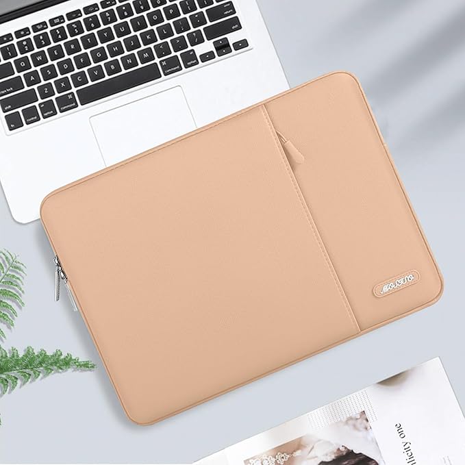 MOSISO Laptop Case 13.3 inch, 13-13.3 inch Laptop Sleeve Compatible with MacBook Air/Pro 13 / Pro 14, HP Dell ASUS Lenovo Notebook, Polyester Vertical Computer Sleeve Bag with Pocket, Peach Fuzz