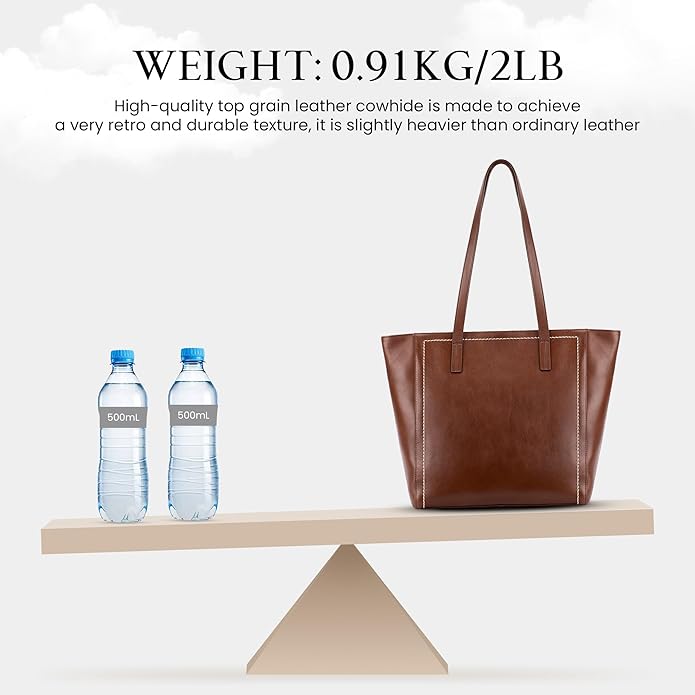 befen Vintage Genuine Leather Work Tote Bag for Women Large Tote Bag with Zipper Leather Purse and Handbags with Compartment