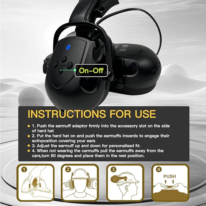 Hard Hats with Visor Bluetooth Ear Muffs Safety Helmet with Visors Mounted Safety Ear muff Hardhats Vented ANSI Z89.1 OSHA