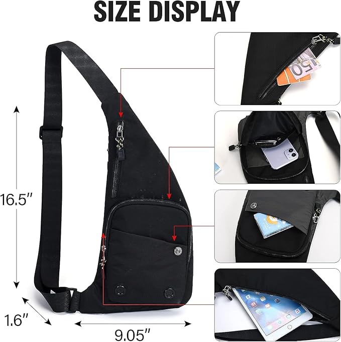 Peicees Waterproof Sling Bag Crossbody Bag For Men Slim Chest Backpack Man Purse Small Shoulder Bag For Travel Hiking