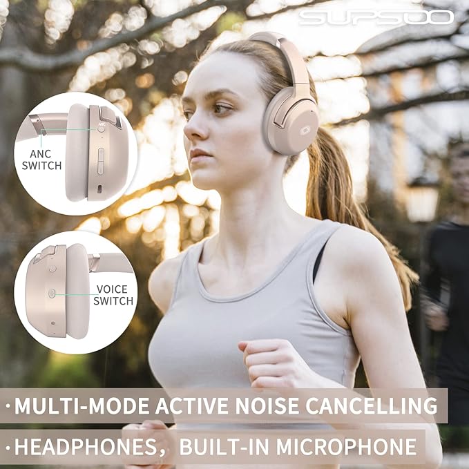 Bluetooth Headphones Over Ear Headphones Noise Cancelling with Mic, 80H Playtime and Stereo Surround Sound Wireless Bluetooth Headset for Home Office Cellphone PC, Rosegold