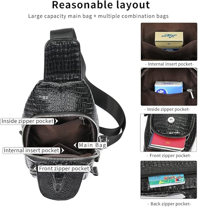 LUKZIJAES Genuine Leather Sling Bag for Men