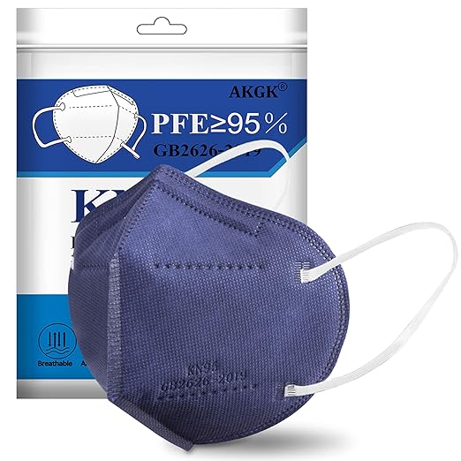 AKGK KN95 Face Mask - 50 PCS, Breathable Protection, 5-Ply KN95 Masks, Navy Blue, Cup Dust Safety