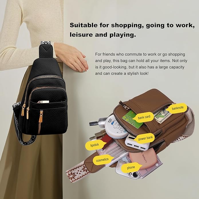 Leather Sling Bag for Women,Travel Small Sling Bag Crossbody Bags for Women-Vegan Leather Fanny Pack Crossbody Bags