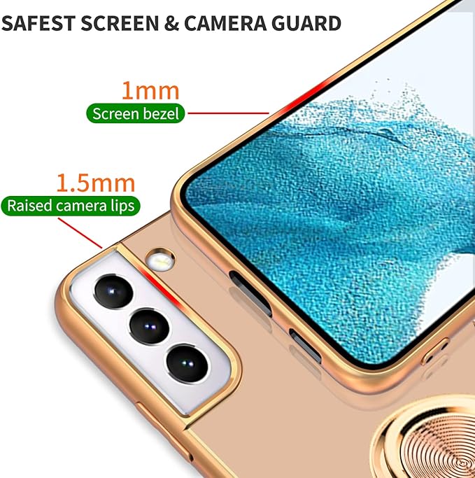 Tnarru Compatible for Samsung Galaxy S22 Case with Ring Holder Kickstand [with Magnetic] Soft TPU Shockproof Electroplated Protective Phone Case for Galaxy S22 5G Pink