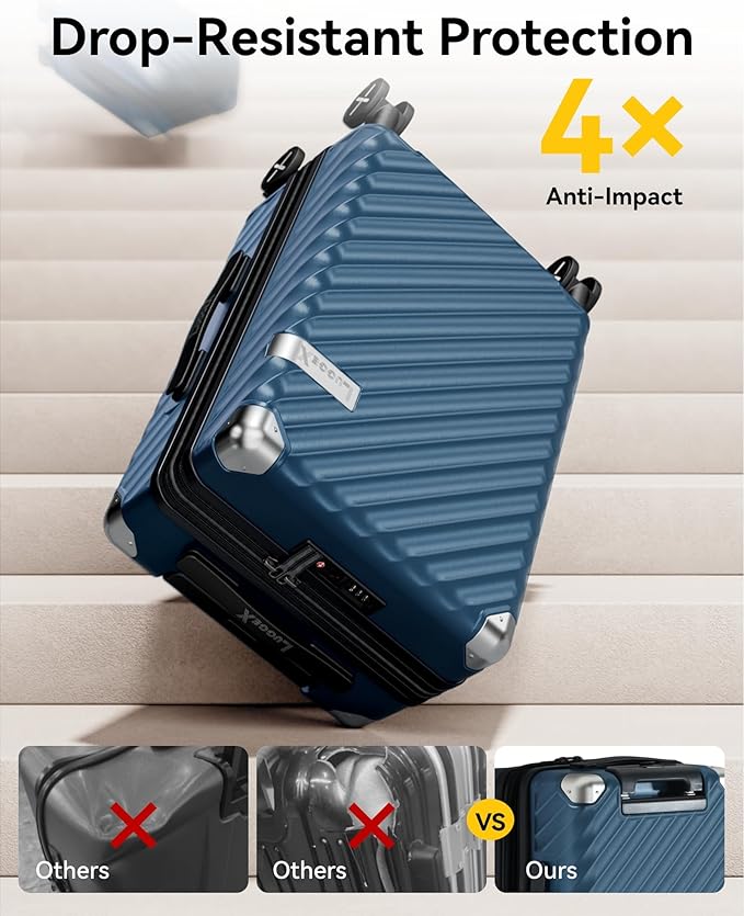 LUGGEX Luggage with Spinner Wheels, Polycarbonate Expandable Hard Shell Suitcase, Carry On 20 Inch, Brown Black