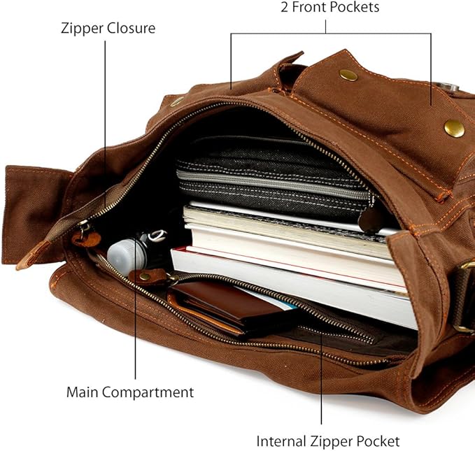 Messenger Bag for Laptop Vintage Canvas Leather Crossbody Satchel Shoulder Computer Bag Travel Office Messenger Bag