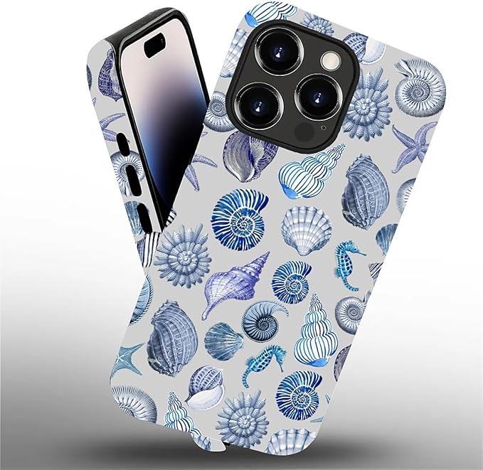Case for iPhone 14 Pro,Summer Beachy Seashell for Woman Men Full Body Protective Cover Shockproof 2 in 1 Silicone + Hard PC Case for iPhone 14 Pro