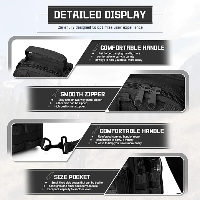 Small Black Sling Bag Backpack for Men, Waterproof Military Crossbody Bags Shoulder Backpack, Crossbody Concealed Carry Bag Chest Pack for Hiking Range Gym Outdoor Sports Every Day Carry