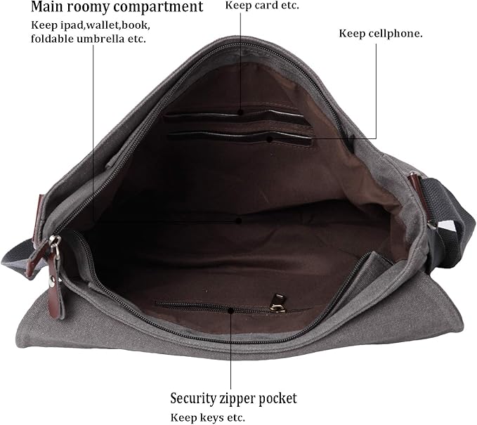 Vintage Canvas Satchel Messenger Bag for Men Women,Travel Shoulder bag 13.5" Laptop Bags Bookbag (Grey)