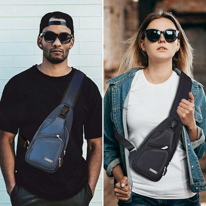 Peicees Mens Leather Crossbody Bag Trendy Sling Bag Man Purse Waterproof Sling Backpack Daypack Cross Body Chest Bag for Men