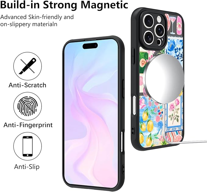 KANGHAR Case for iPhone 16 Pro [Compatible with Magsafe] Cute Flower Floral Fruit Bows Turtle Collage Summer Pattern Protective Magnetic Case for Girls Women 6.3"