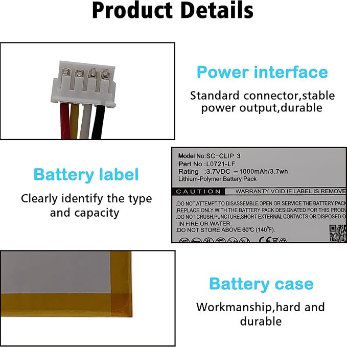 L0721-LF 1000mAh Battery Compatible with Clip 3 / Clip 3AN / Clip 3SAND Waterproof Bluetooth Speaker with Tools Battery Part NO Clip3 Clip3AN Clip3SAND