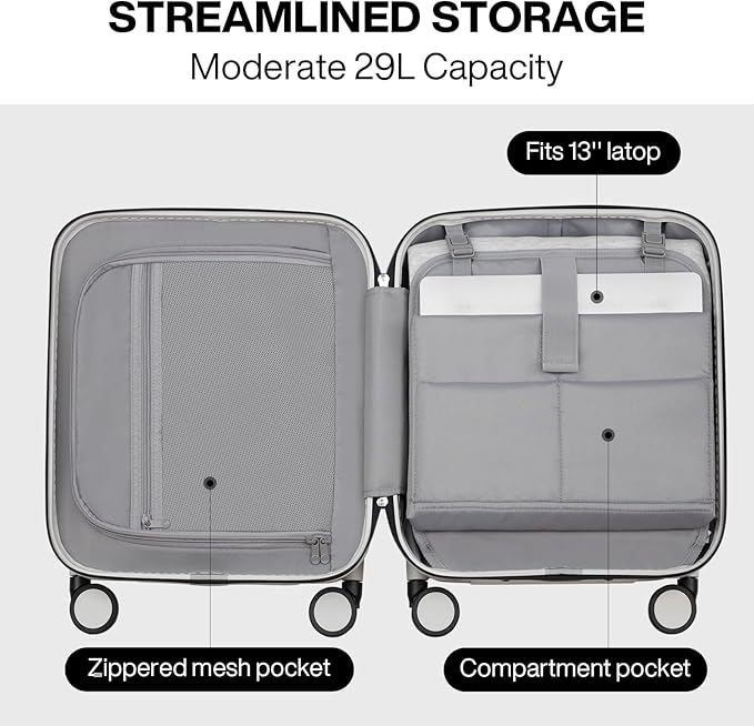 mixi Underseat Carry on Luggage 16 Inch Hardshell PC Suitcase with Spinner Wheels TSA Lock for Travel, Smoke White
