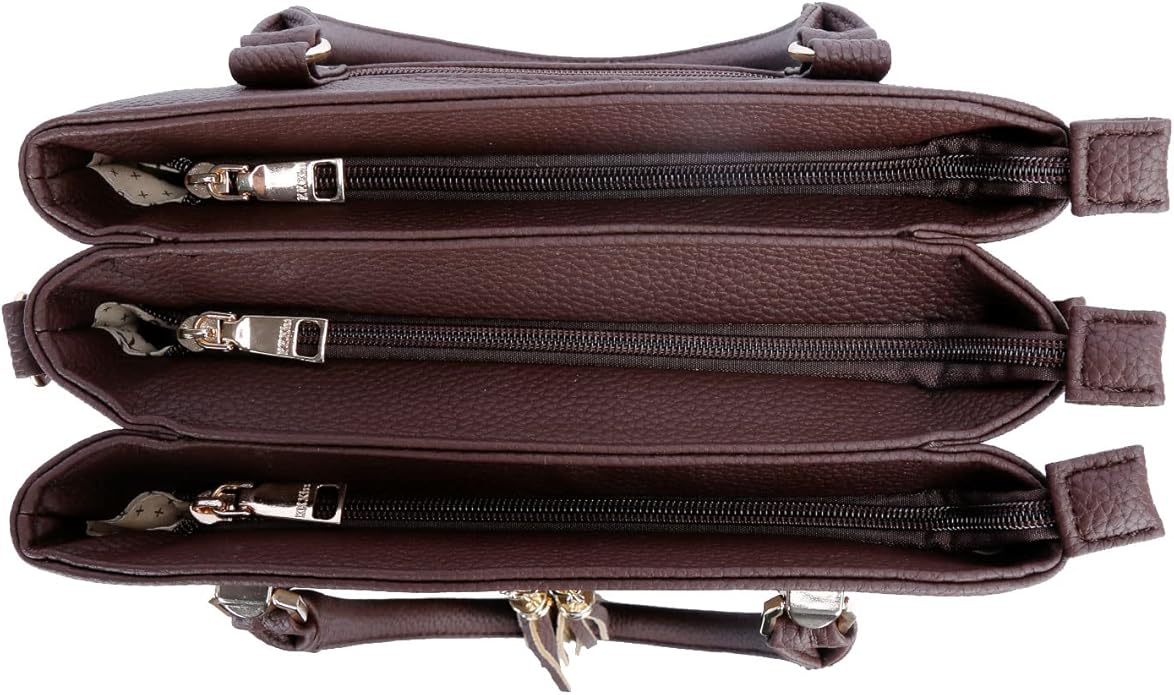 KKXIU Women Satchel Bags Handle Shoulder Handbags and Purses Pockets Zipper Leather Crossbody Bags