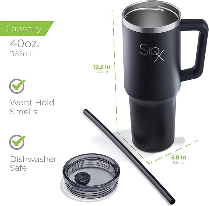 SIPX™ Insulated Tumbler With Lid And Straw, 40oz. Tumbler With Handle Keeps Cold 12 Hours, Water Bottle Thermos With Lid, BPA-Free Reusable Insulated Coffee Tumblers, Travel Mug Great For Beach Party