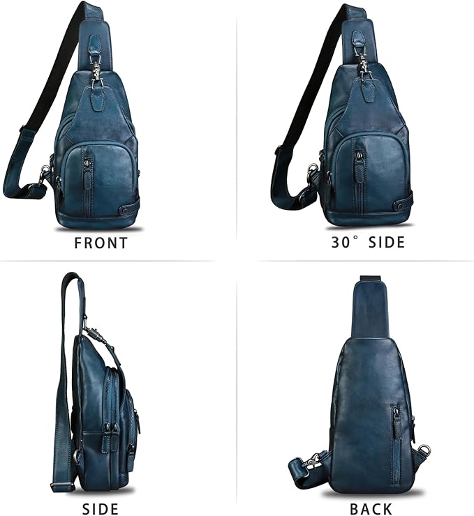 IVTG Genuine Leather Sling Bag Vintage Crossbody Shoulder Bag Handmade Casual Backpack Fanny Purse Chest Bag (NavyBlue)