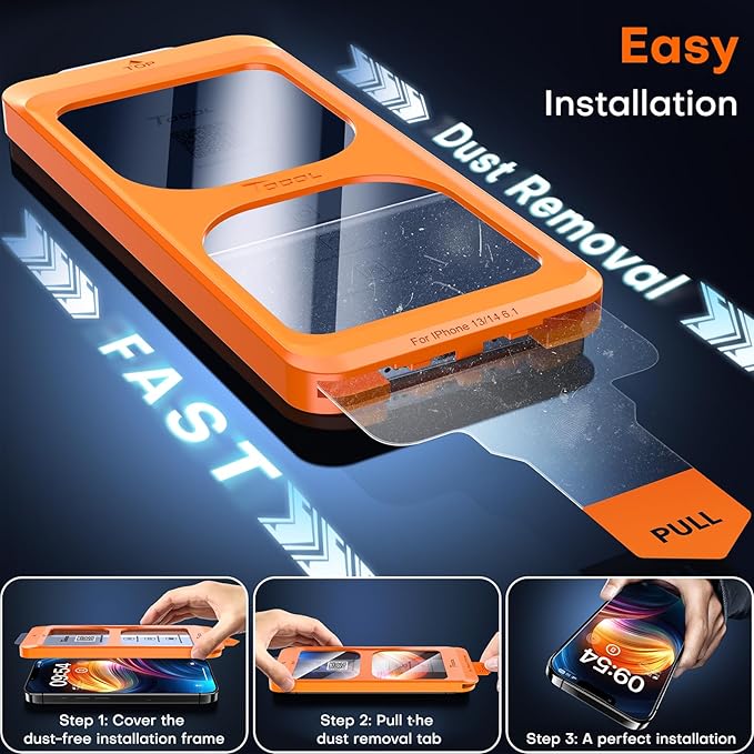 TOCOL for iPhone 14 Screen Protector 9H Hardness Military Grade Shatterproof HD Tempered Glass Full Coverage Easy Installation Case Friendly 2 Pack