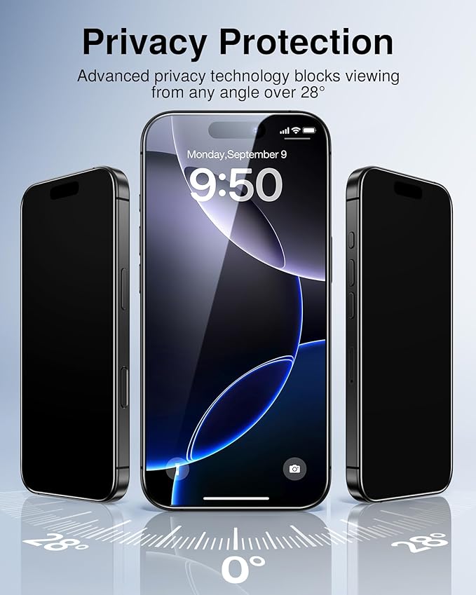 SmartDevil 2 Pack Tempered Glass for iPhone 16 Pro Max Privacy Screen Protector, Military-Grade Shatterproof Protection, 9H Hardness, Anti-Spy Tempered Glass, Fast & Easy Installation, Case Friendly Design