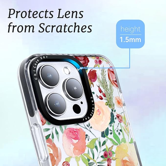 for iPhone 15 Pro Max Case, Watercolor Rose Garden Pattern, Military-Grade Drop Protection, Cute Soft Slim TPU Protective Cover with Camera Lens Protection for Women & Girls