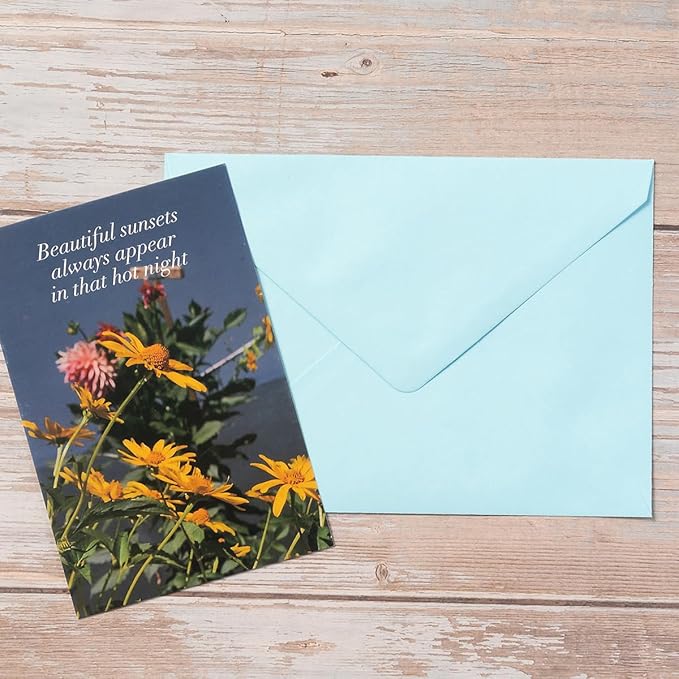 Wishop 25 Pieces A7 Colored Envelopes with Cards and Stickers Set 5 Colors for Weddings, Invitations, Birthday, Baby Shower, 5x7 inches (Blue 5Colors)