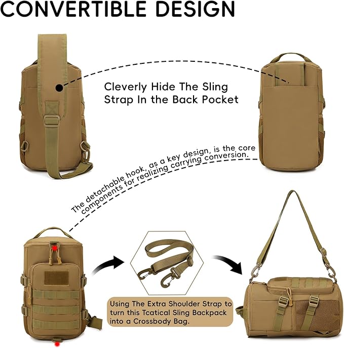 Tactical Sling Bag, Military Shoulder Backpack for Men Durable Cross Body Bucket Bags EDC MOLLE Pack Outdoor Sport
