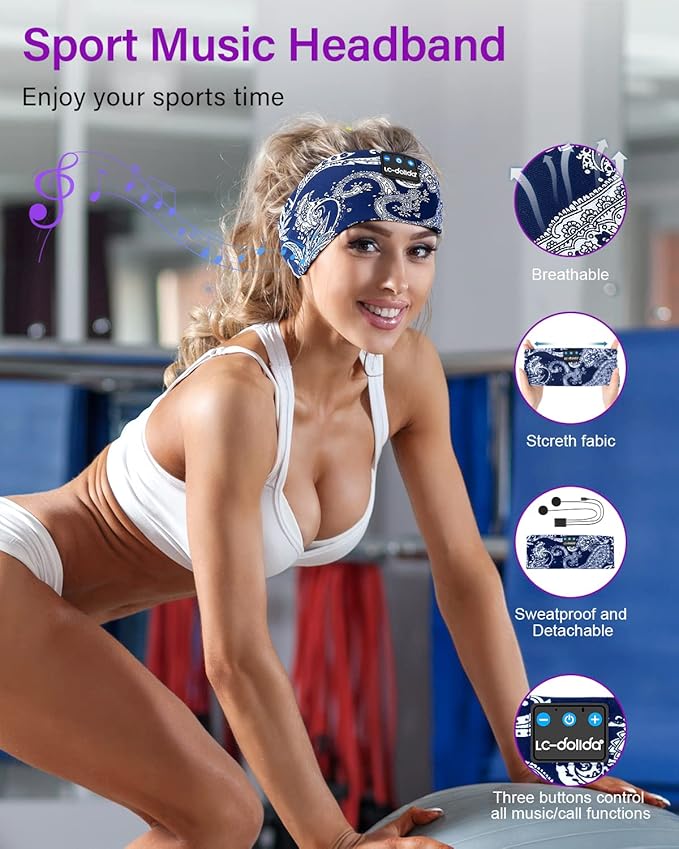 LC-dolida Sleep Headphones Bluetooth Headband Sleeping Wireless Headband Headphones with Thin HD Stereo Speakers Perfect for Side Sleepers, Sport, Yoga, Travel