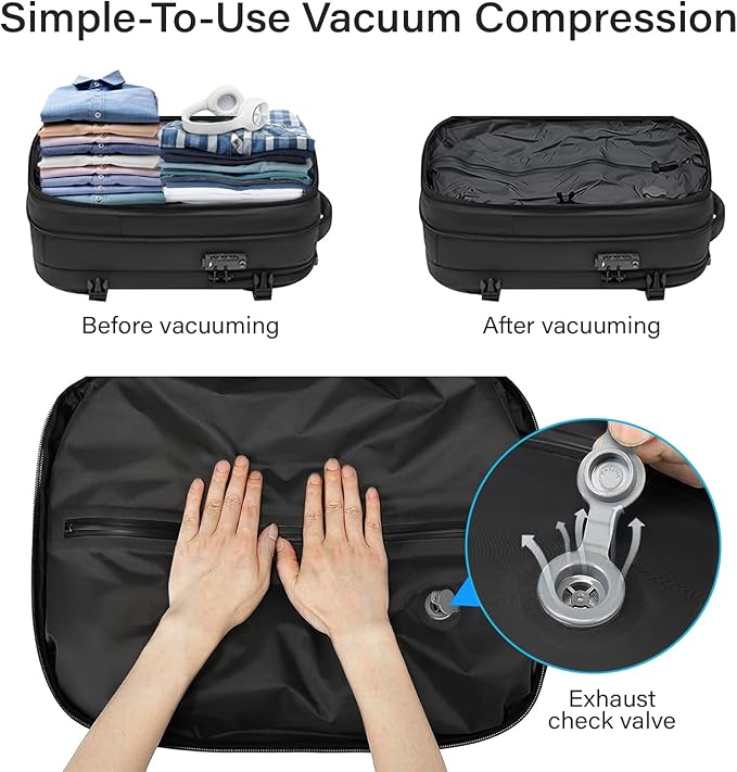 Travel Backpack with Vacuum System,60L Expandable Vacuum Backpack Travel with TSA Lock,17.3 inch Laptop Backpacks Vacpack Backpacks with Vacuum(Black,No Air Pump)