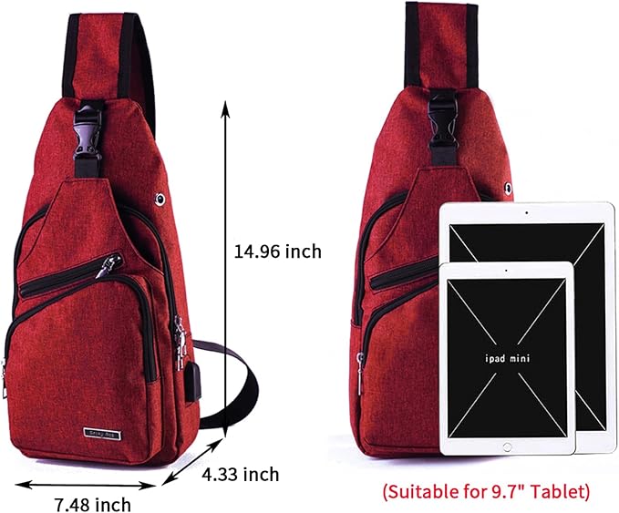 Seoky Rop Men Women Sling Backpack Anti Theft Crossbody Shoulder Chest Bag with USB Charging Port