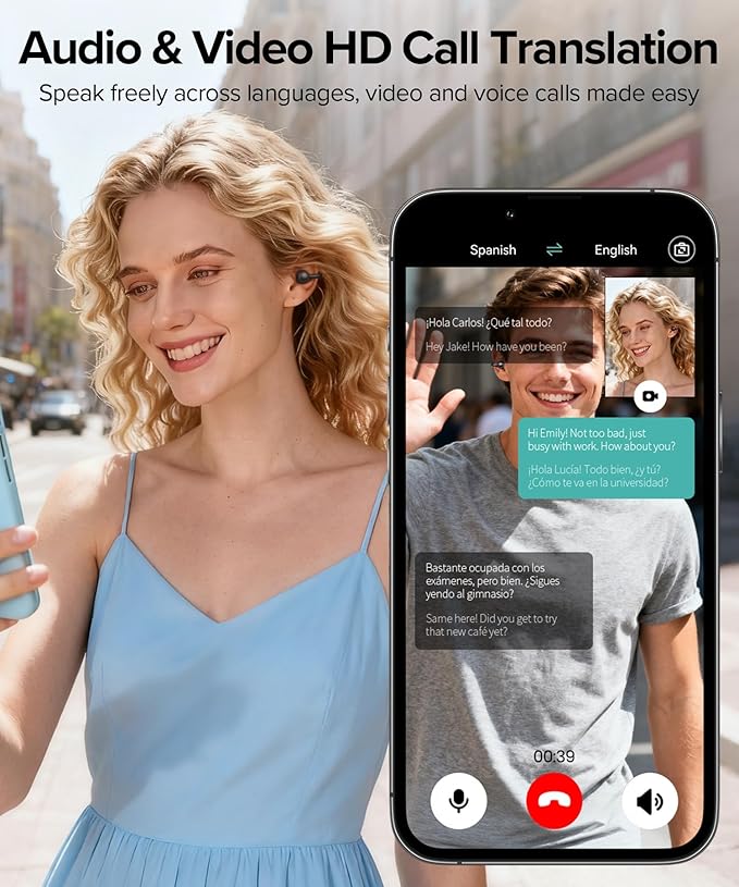 AI Translation Earbuds Real Time 164 Languages AI Translator Earbuds Audifonos Traductores Inglés Español Wireless Earbud Translating Ear Buds Bluetooth Headphones for Travel Business Learning Black