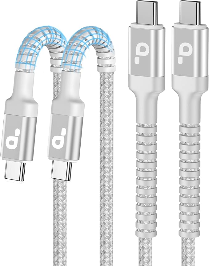 USB C to USB C Cable 10FT, 2Pack USB C Charger Cable, Long Type C Fast Charging Cable Nylon Braided USBC Charger Cord Compatible with iPhone 17/16/15/Pro/Plus/Pro Max/Samsung Galaxy S23/Switch-Silver